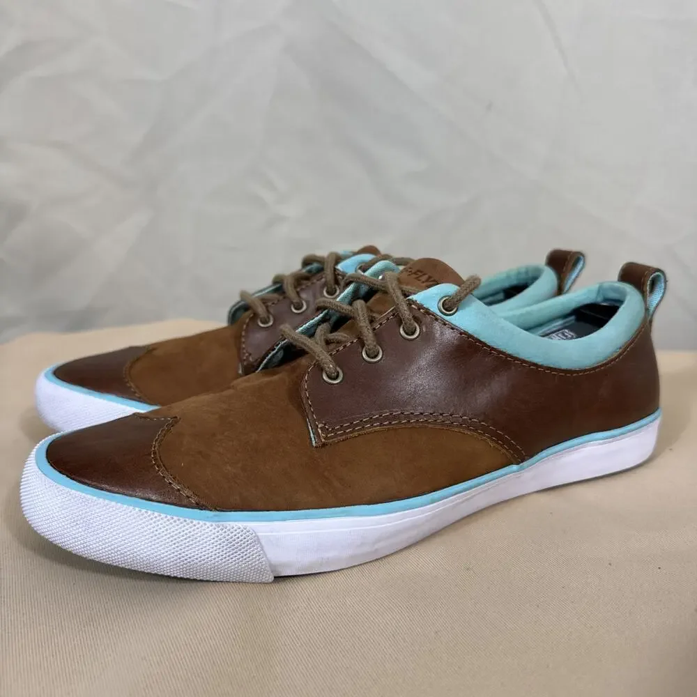 PF Flyers Womens 10 Brown Aqua Leather Low Top Sneakers Retro Preppy Casual